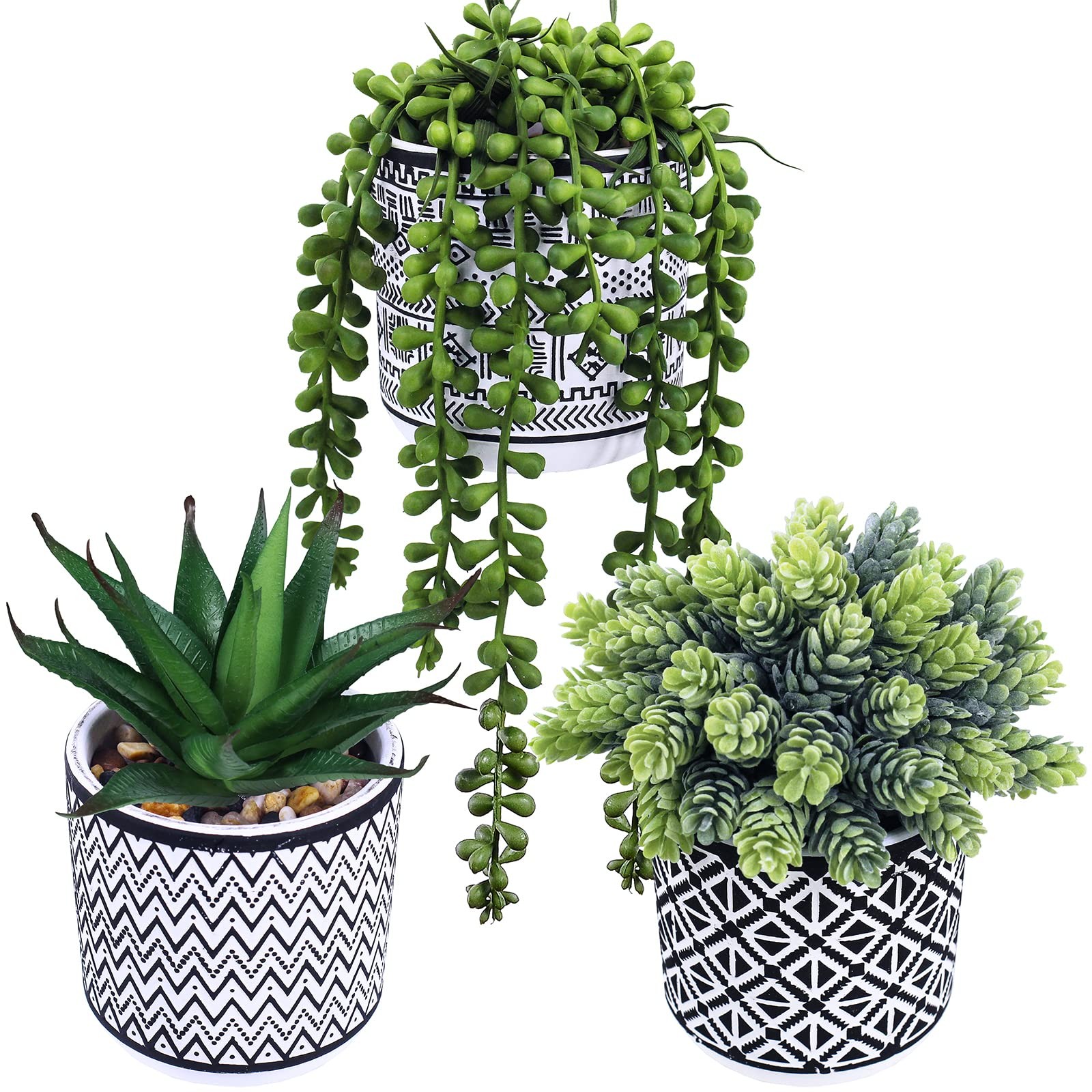 3 Pcs Small Potted Succulents Plants Artificial String of Pearls Aloe Hops Su…