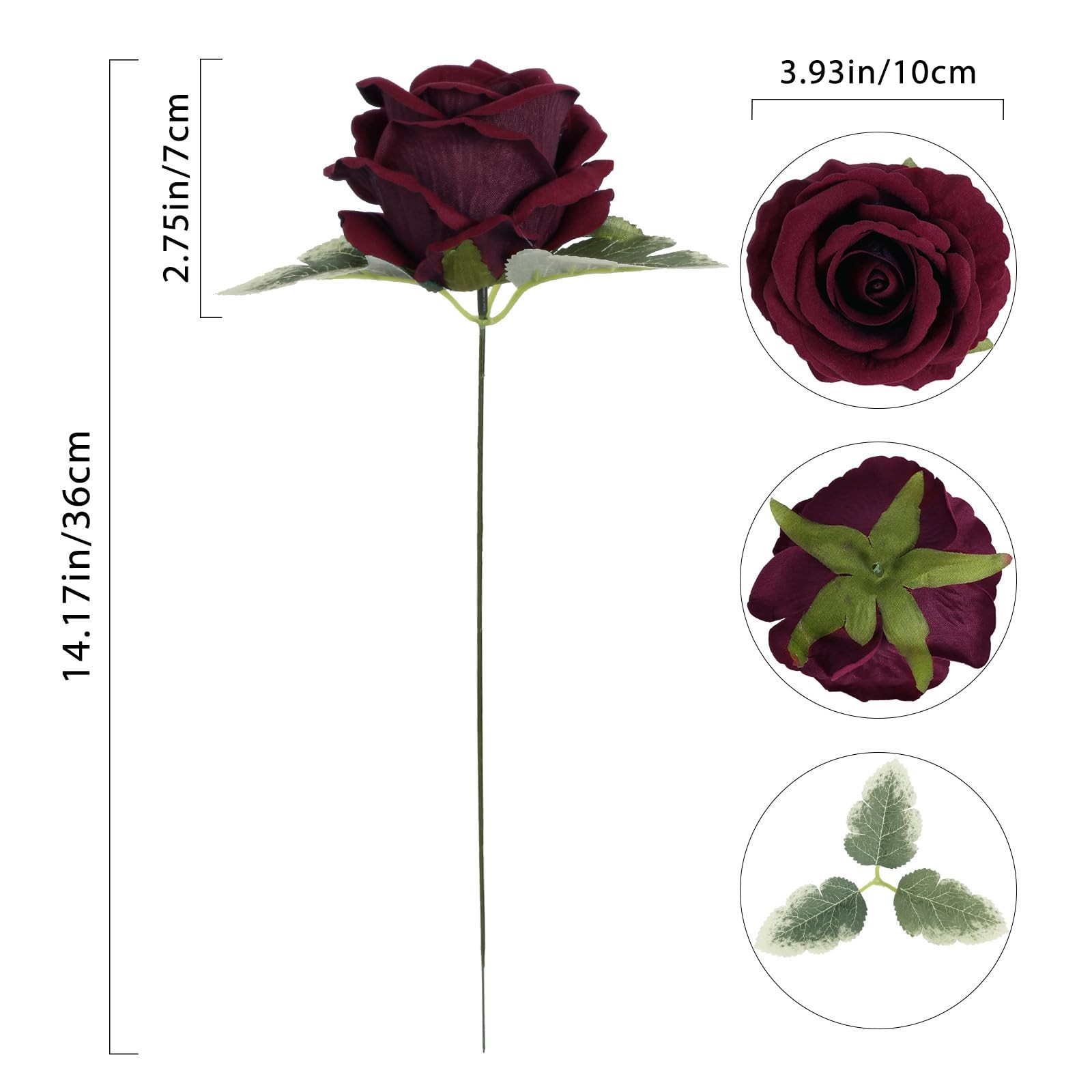 16pcs Burgundy Rose Artificial Flowers 3.93″ Large Fake Velvet Rose Bulk Real…