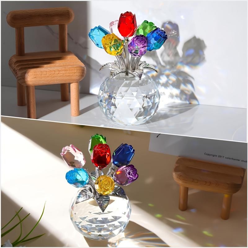 Crystal Gemstone Rose Flower Colourful Rose Bouquet Eternal Ornament Gift