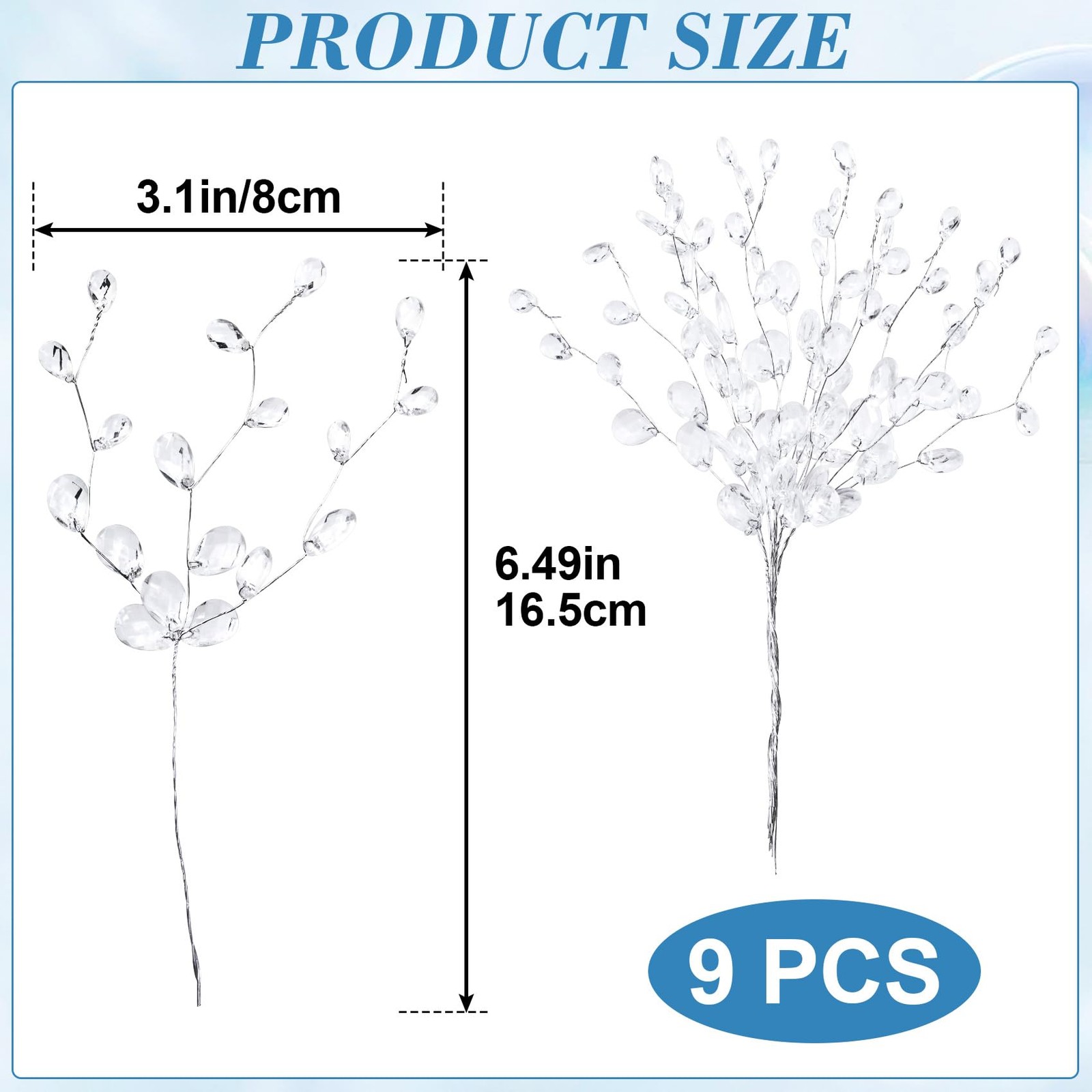 9 PCS Acrylic Crystal Flower Branches Artificial Bead Drop Bouquets Clear