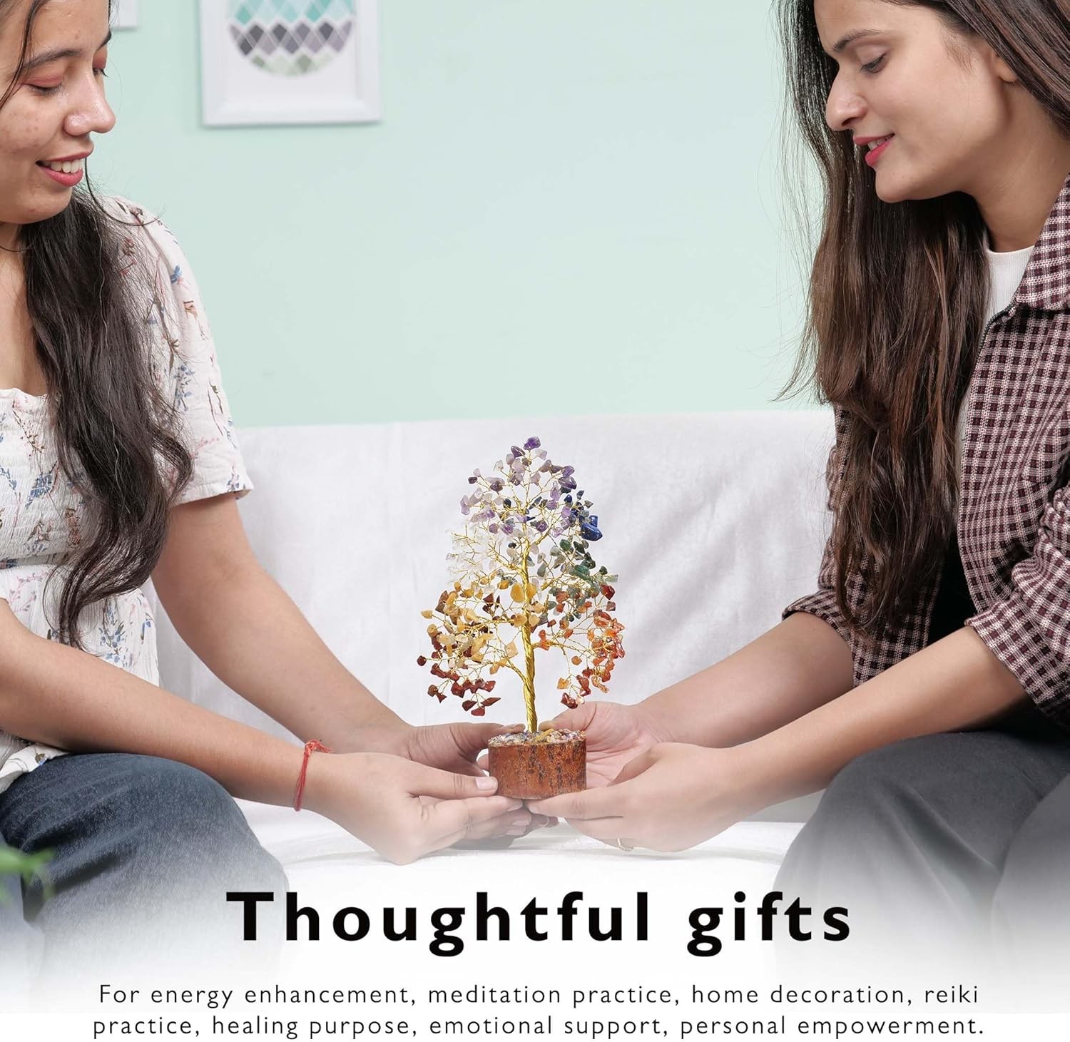 7 Chakra Crystal Tree For Positive Energy – Birthday Seven Golden Wire