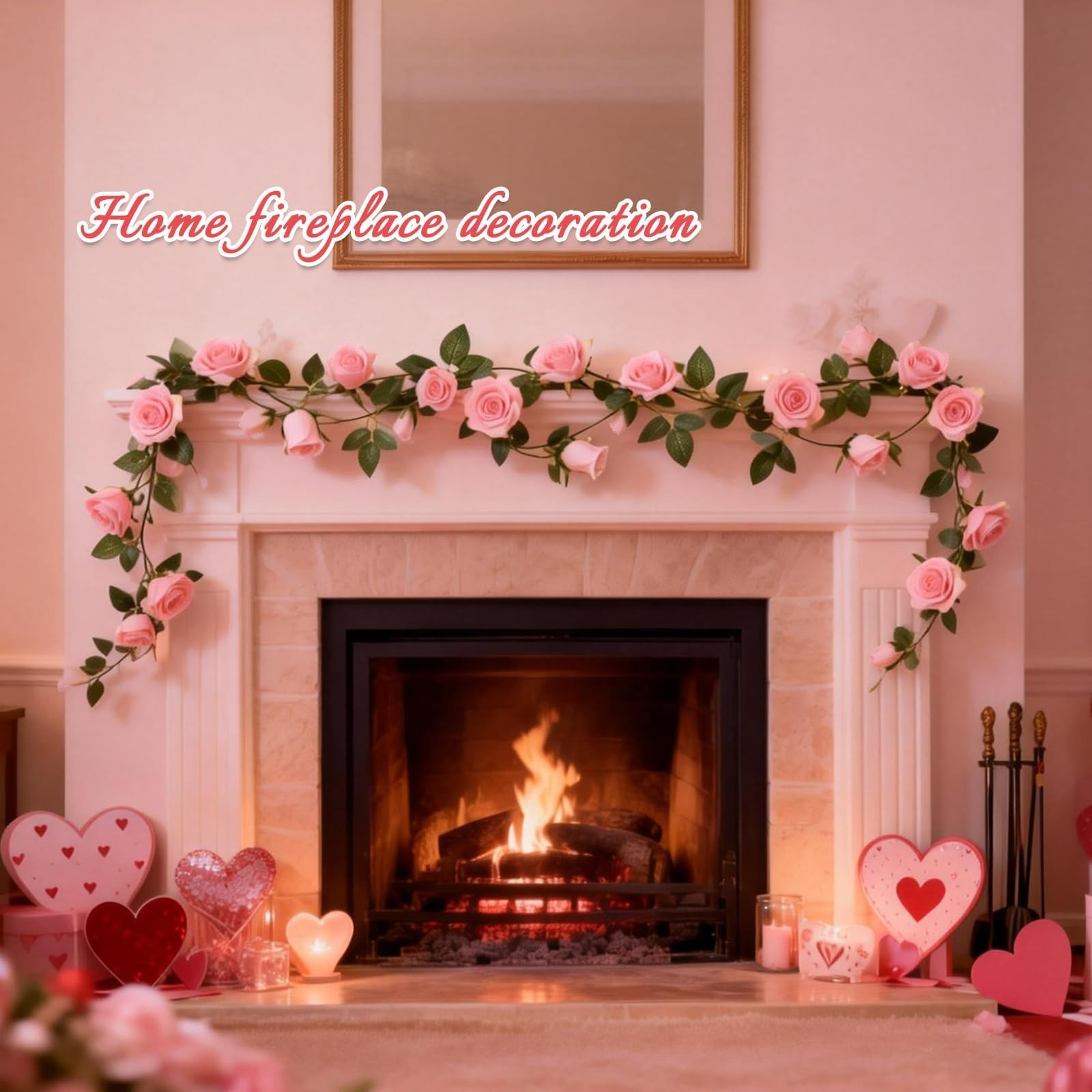 2 Pack Pink Artificial Flower Garland, Each 6.5FT Fake Rose Vines, Hanging Fl…