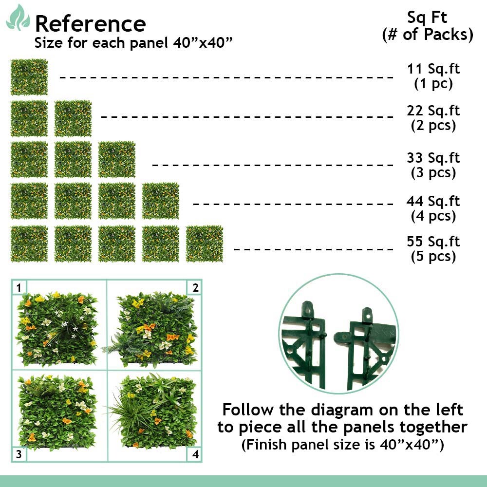 40″x 40″ Artificial 3D Faux Ivy Fence Mixed Panel Mat Wall Fence Hedge Decor #06