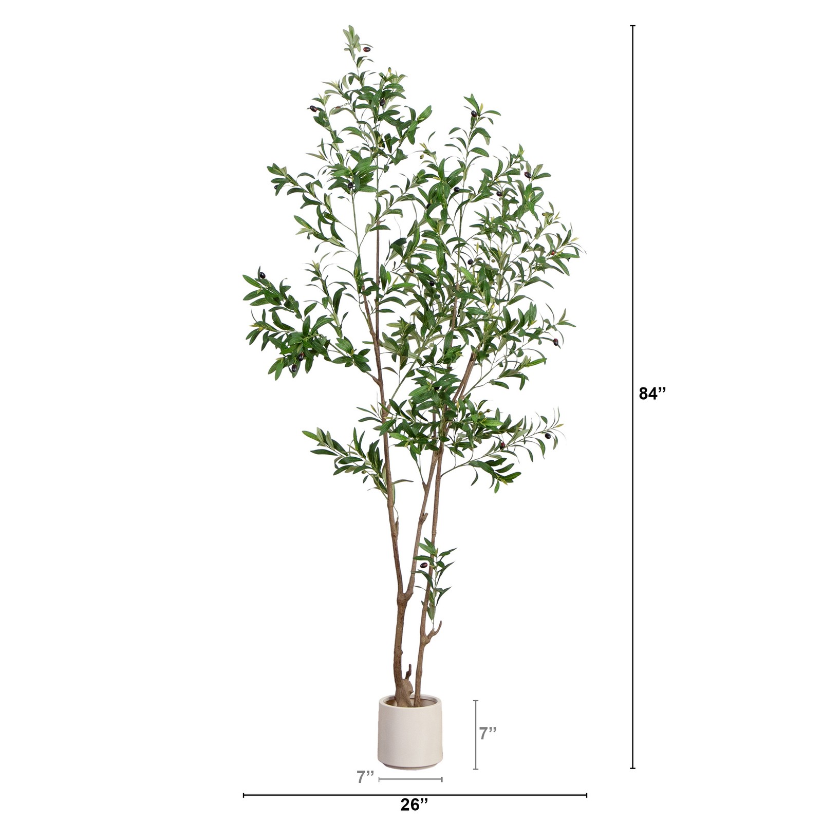 Nearly Natural 7ft Artificial Minimalist Olive Tree in White Decorative Planter