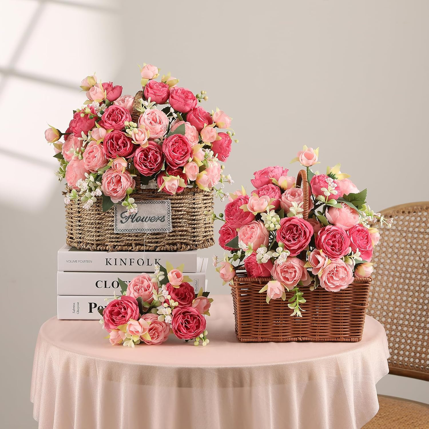 2 Bunches Peony Artificial Flowers Pink Flowers Silk Peonies Bouquets for Wed…