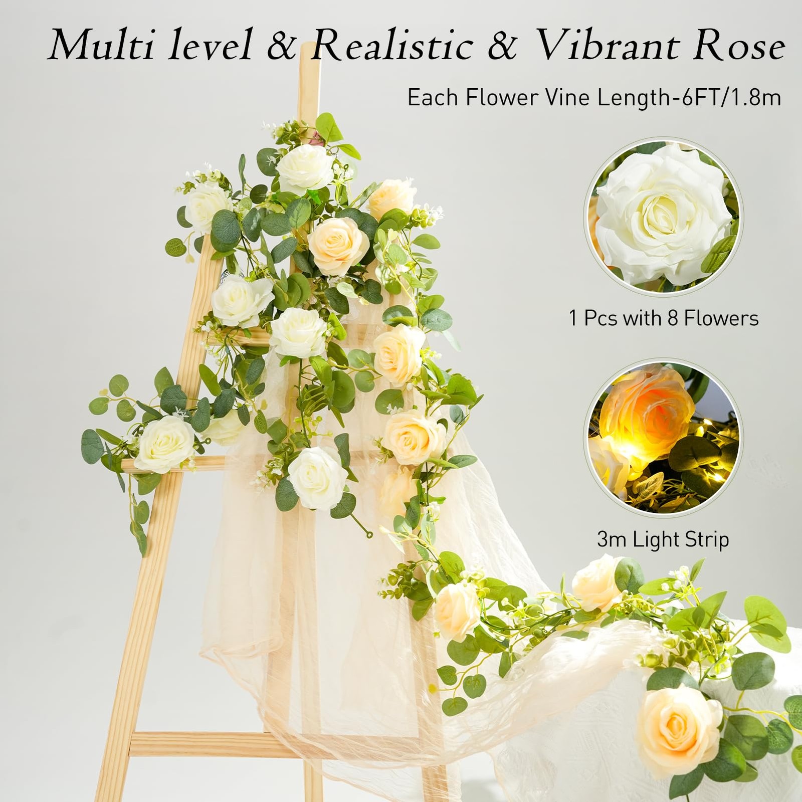 2PCS 13Ft Artificial Eucalyptus Garland with Flowers, Artificial Rose Garland…