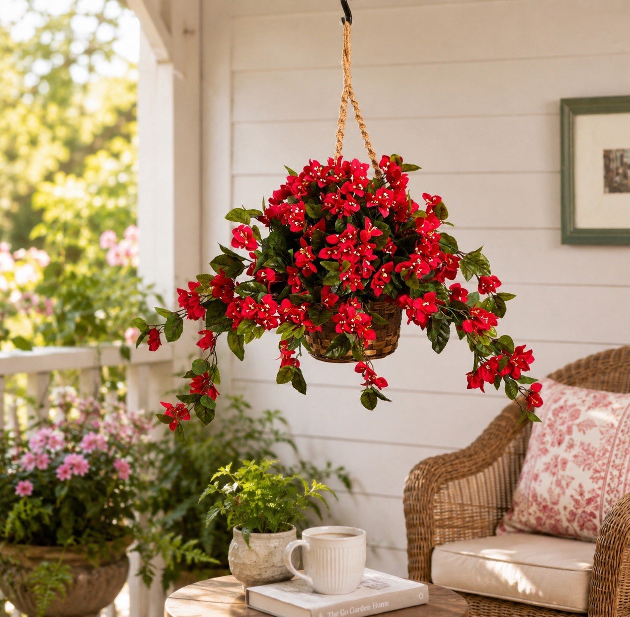 28” Bougainvillea Artificial Hanging Basket UV (Indoor/Outdoor) Home Decor.