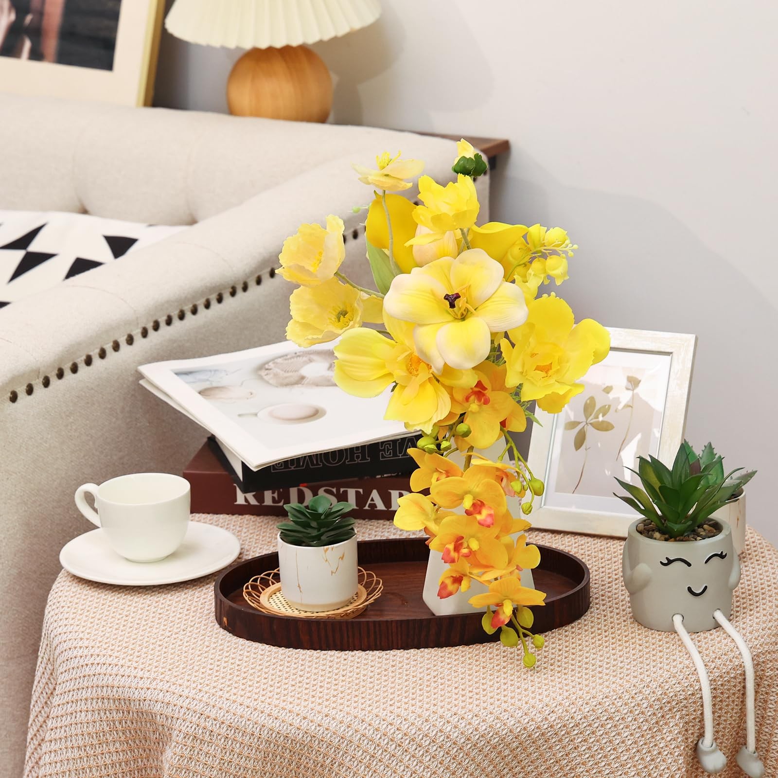Yellow Artificial Fake Flowers For Vase Silk Faux Wedding Bouquet Centerpiece