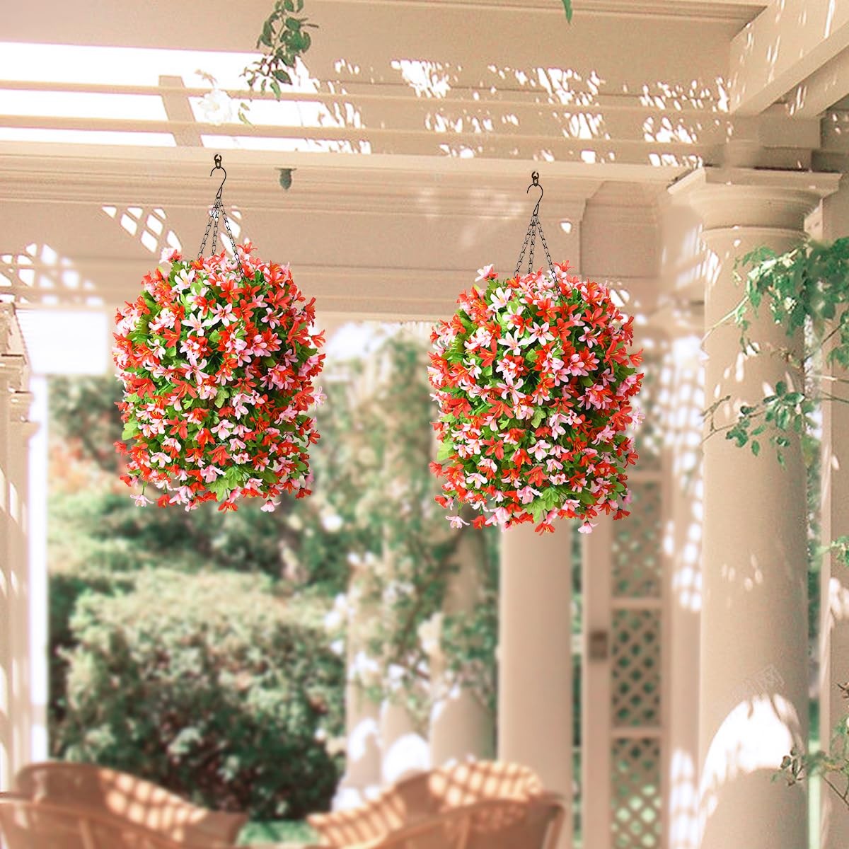 Artificial Hanging Flowers Decoration, 4pcs Fake Floral Basket Plants for Out…