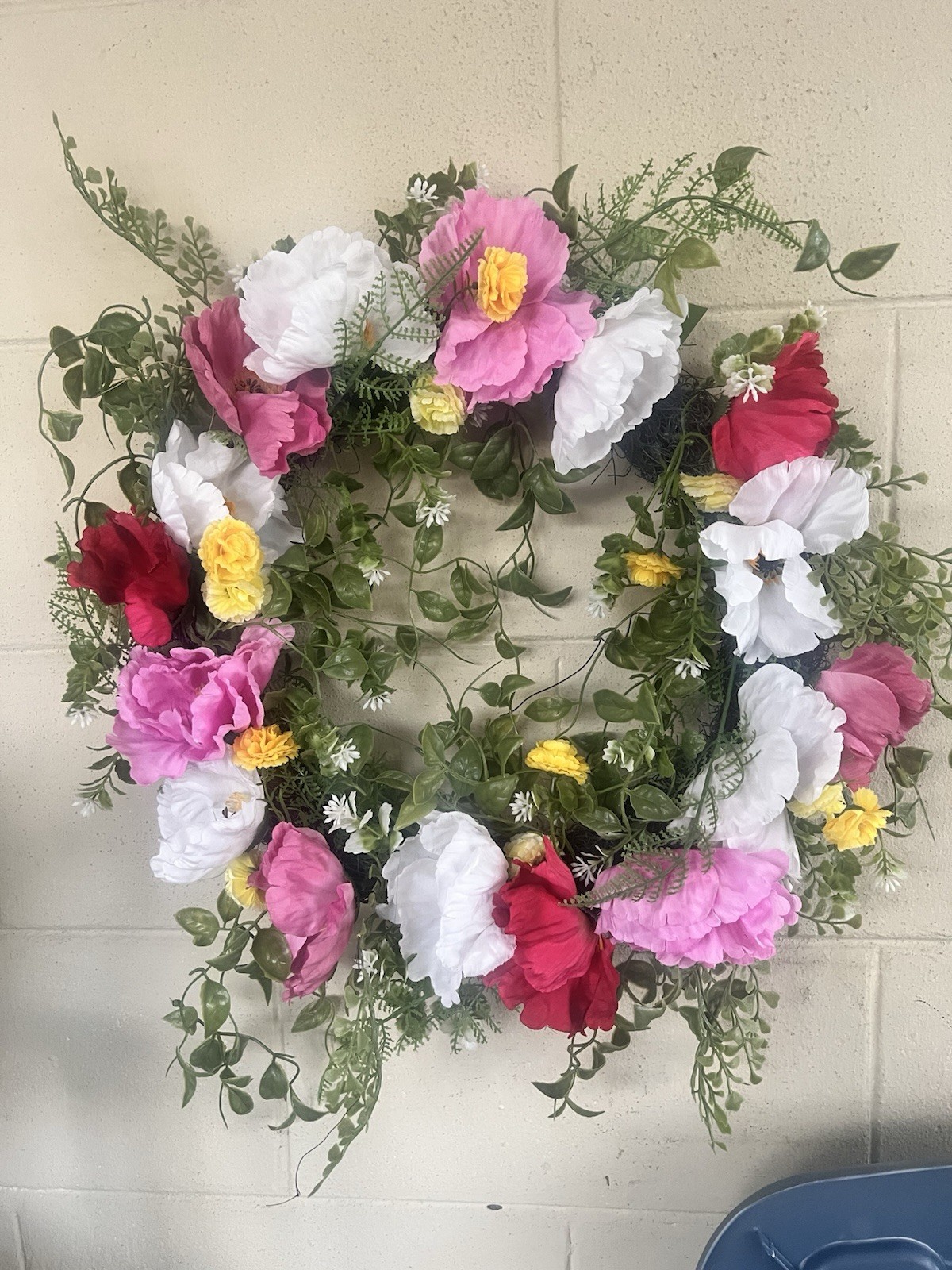 Bloom Room Artificial Floral Wreath Pink White Yellow Green Spring Garden Decor