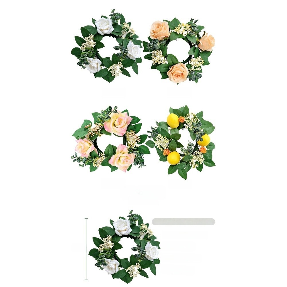 Romantic Silk Rose Wreath 22cm with Candle Holder for Wedding Table Centerpiece