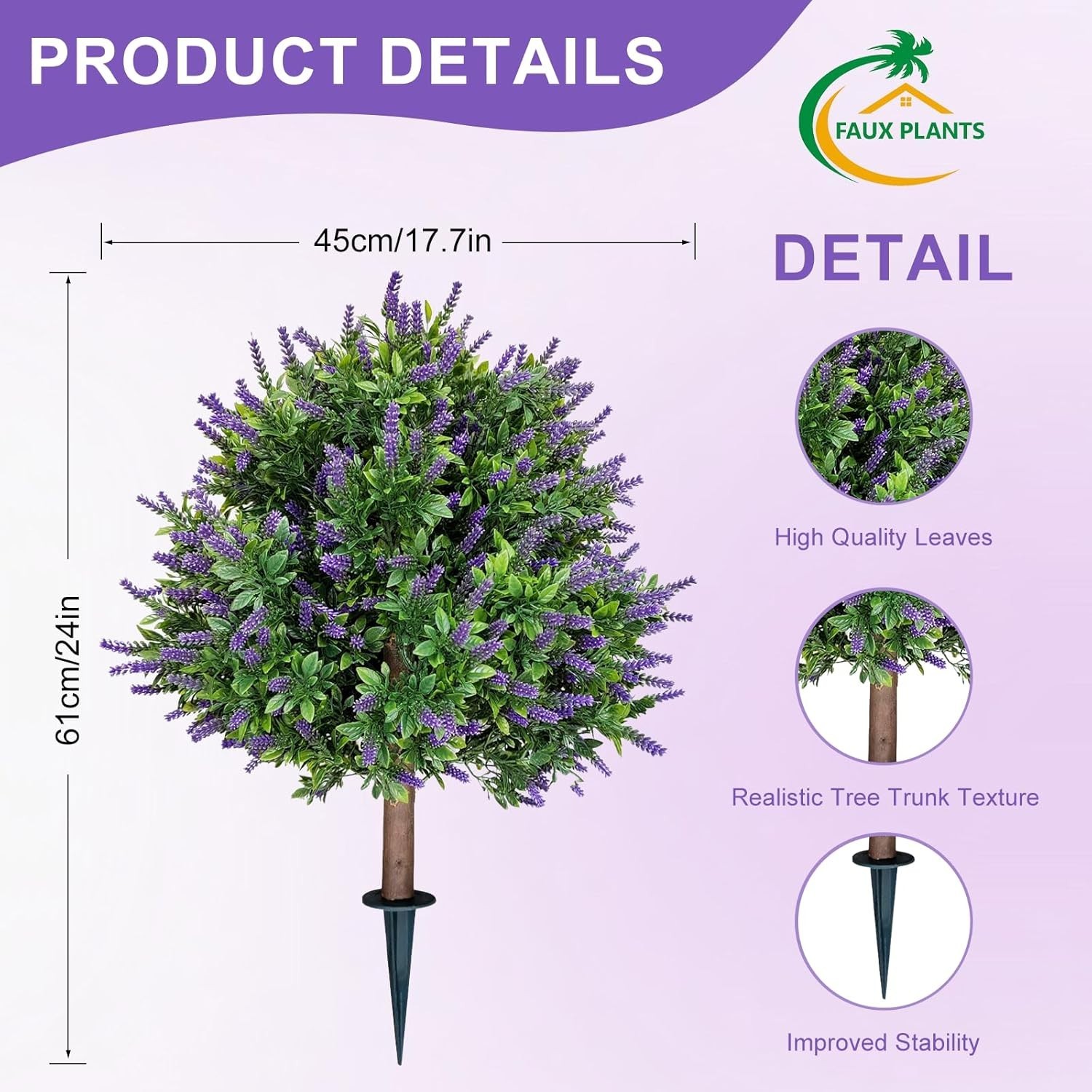 Artificial Lavender Topiary Ball for Outdoors, Set of 2 Boxwood Plant Tree With