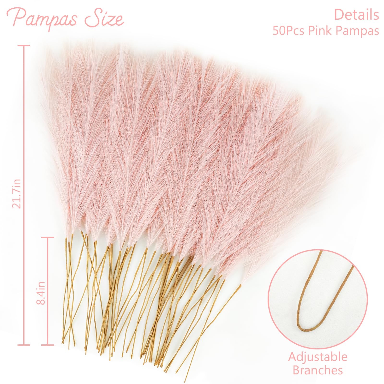 50pcs Pink Faux Pampas Grass Decor, 21.6″ Short Artificial Floral Branches Va…