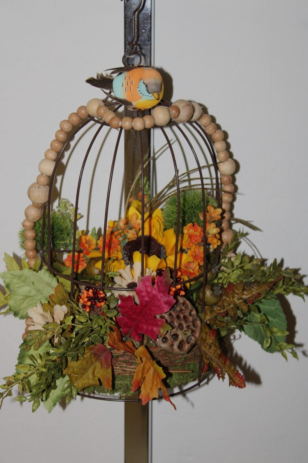 FALL AUTUMN FLOWER ARRANGEMENT BIRD CAGE CENTERPIECE 15”