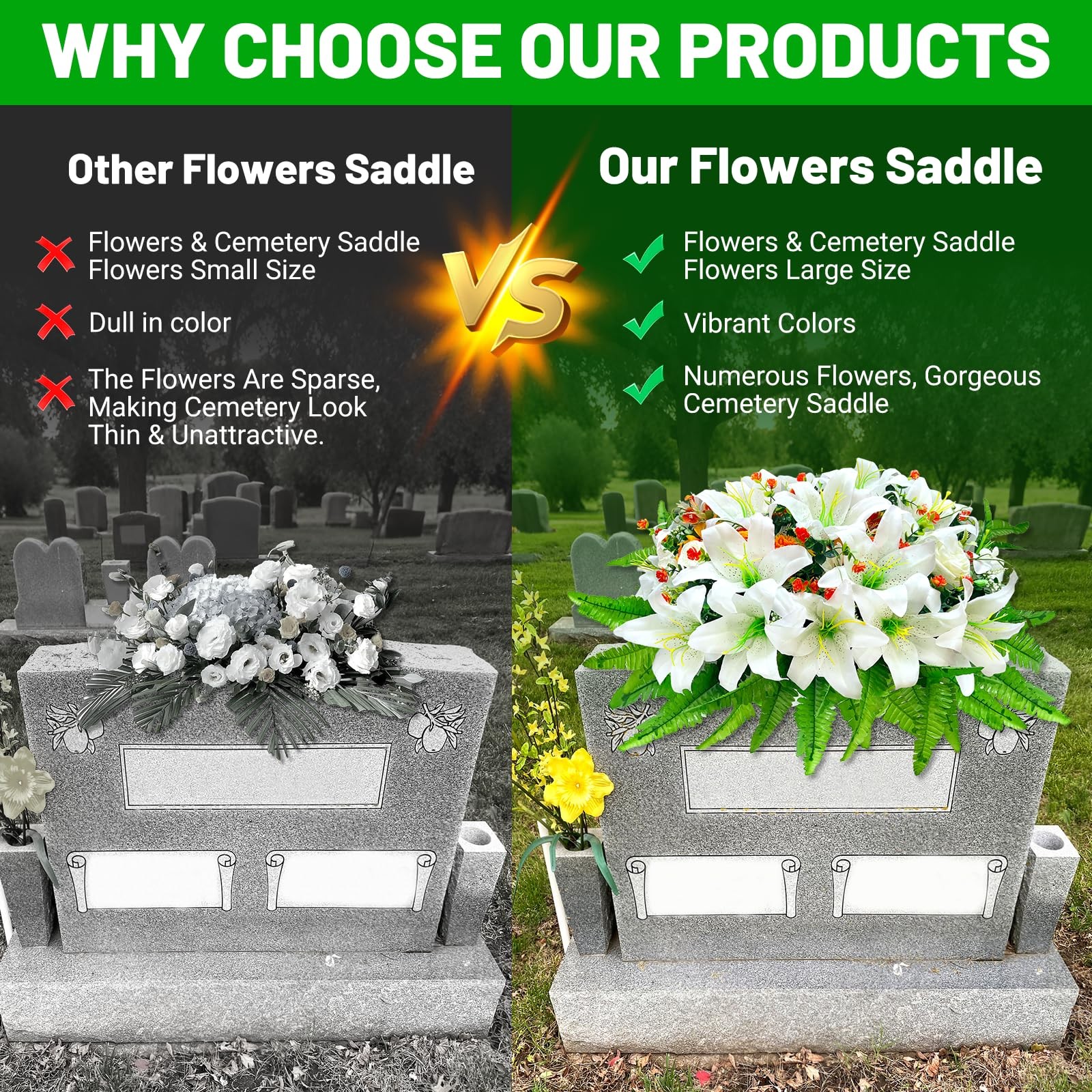 Headstone Flower Saddle, Silks Artificial Cemetery Flowers for Grave-Realisti…