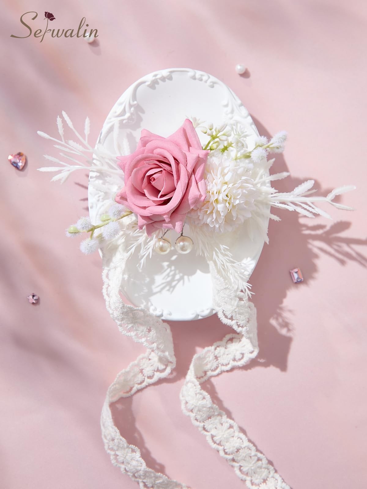 Pink Corsage Boutonniere Set Wristlet Prom Wedding Party Suit Flower Decor