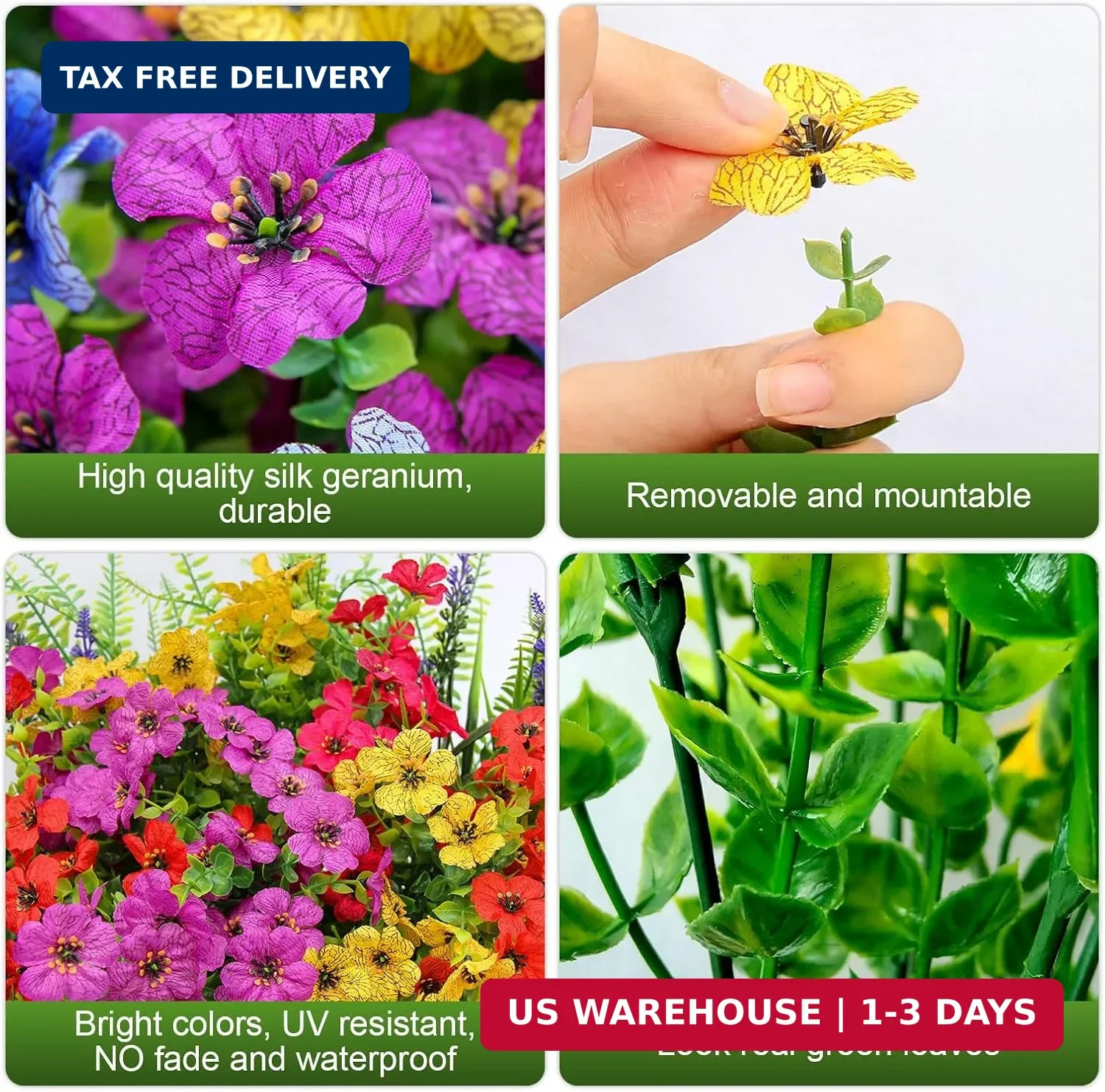 Artificial Fake Flowers for Outdoor UV Resistant,16 Bundles Silk Outside Plants