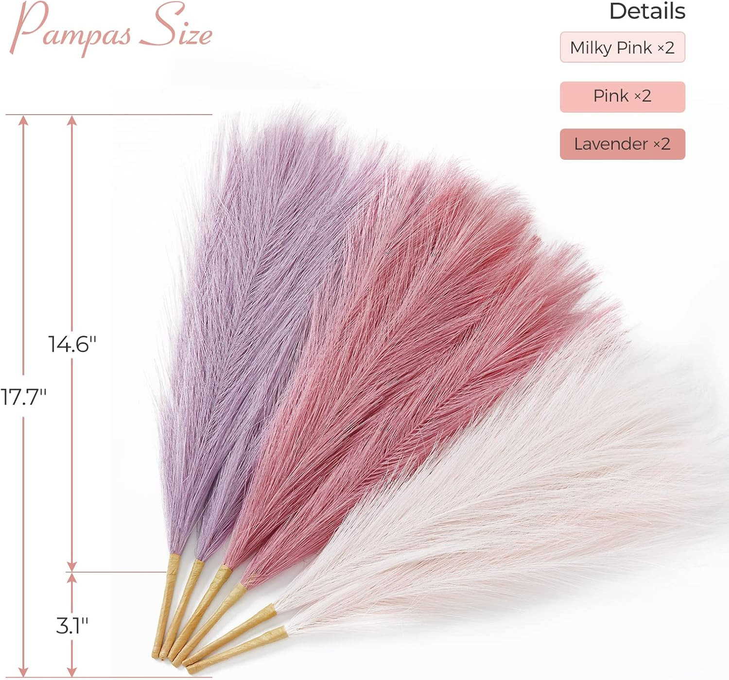 Faux Pampas Grass Decor 17 Inch 6pcs, Purple Pink Artificial Pampas Grass Home W