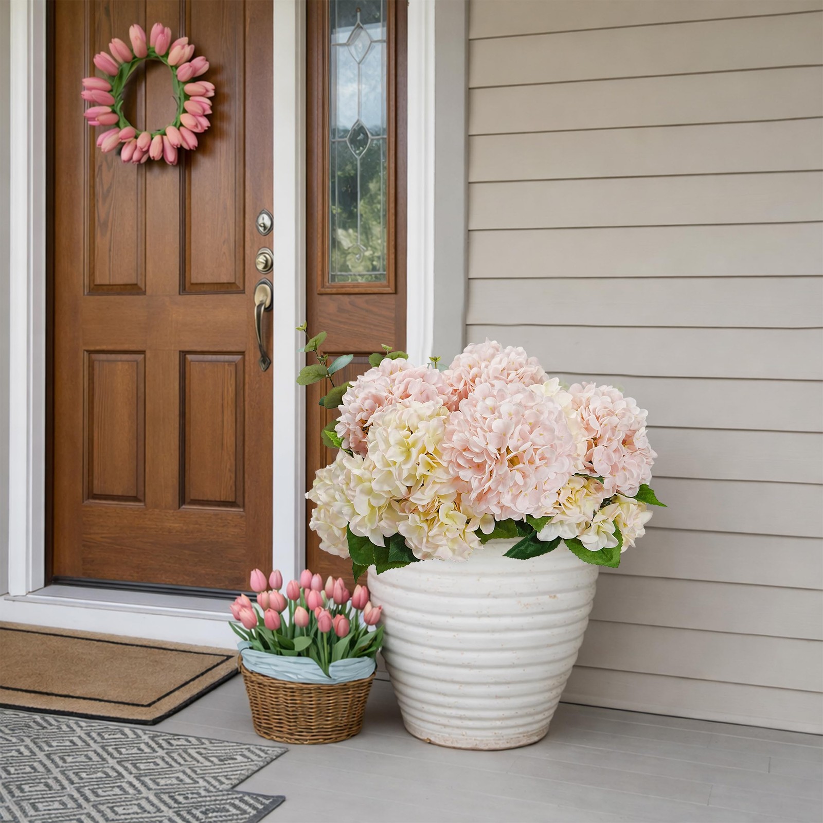 Jahe 4 Pcs Hydrangea Artificial Flowers, 20” Tall Large Bloom Faux Hydrangea Fl