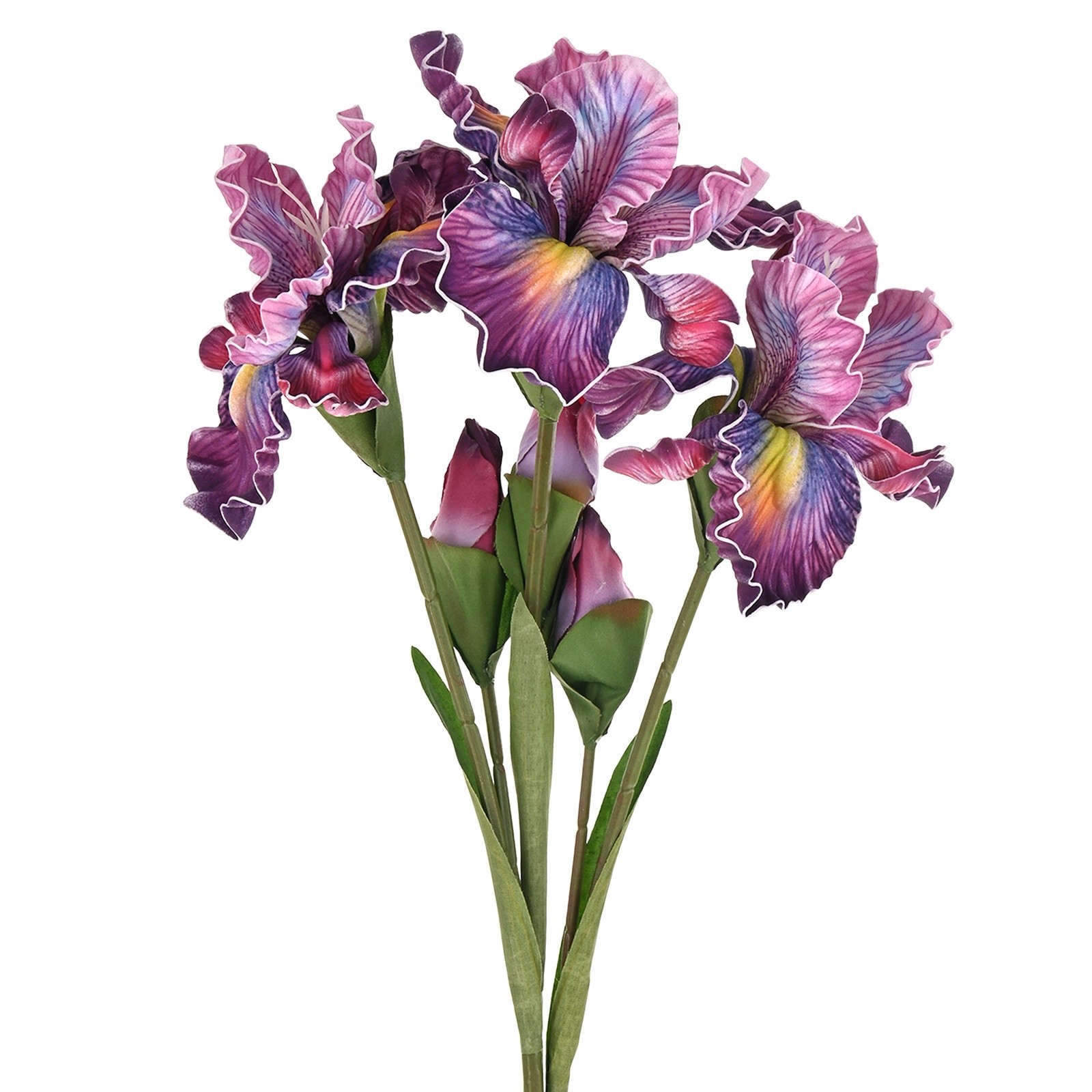3-Pack Artificial Iris Flowers with Flower Bud 17.7 Inch for Home [Purple Red]