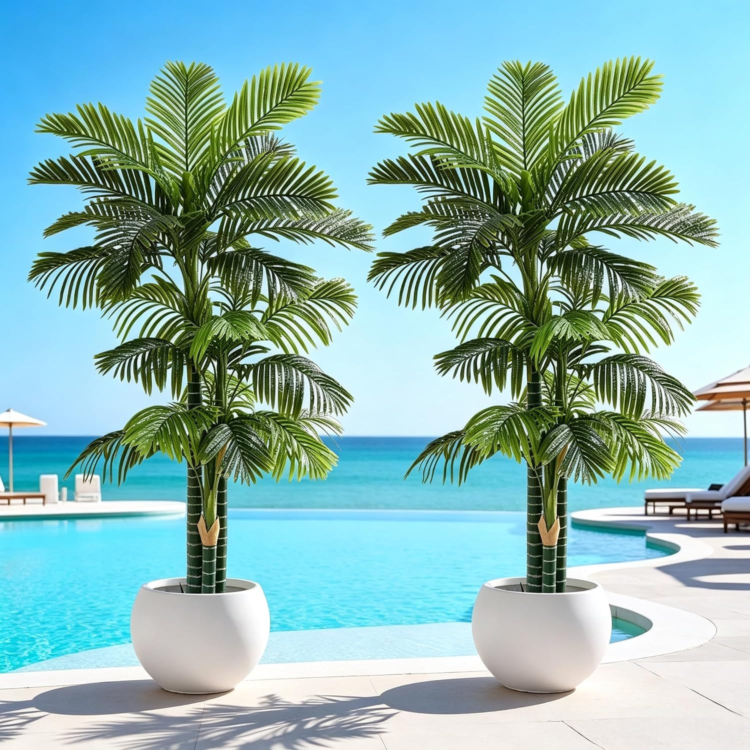 6FT Tall Artificial Palm Trees, Potted Plant (2 Pack) Tropical Areca Palm, UV Re