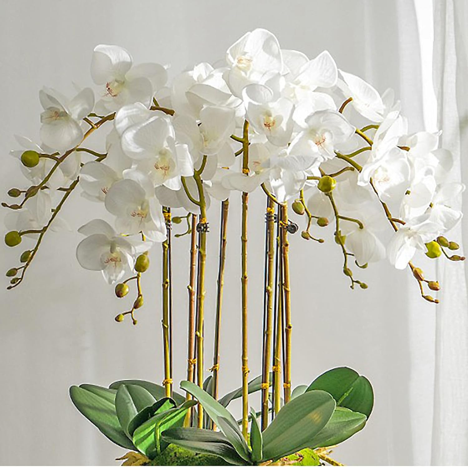 35″ Artificial Orchid Plant – 4 Pcs Real Touch Phalaenopsis Flowers for Home Dec