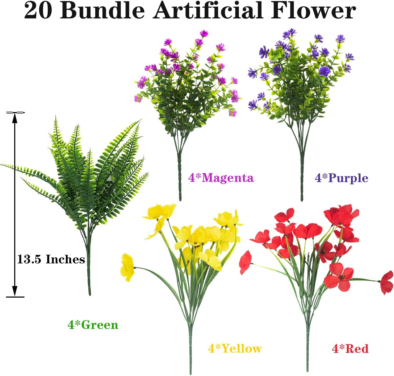 20 Packs UV Resistant Faux Flowers for Outdoor Decor – Perfect for Home & Weddin