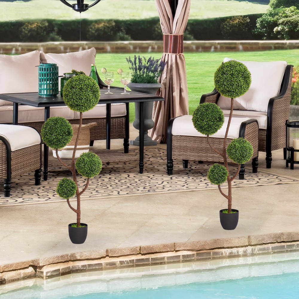 5FT Artificial Boxwood Topiary Tree, Triple Ball Shape, Indoor Outdoor Decor