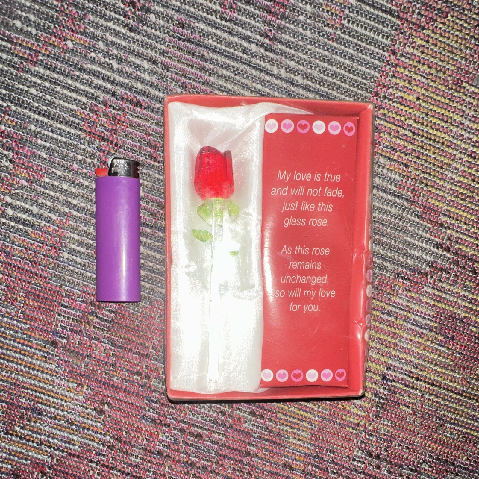 Greenbrier Glass Rose Gift Box Red/Green/Clear Love & Romance Artificial