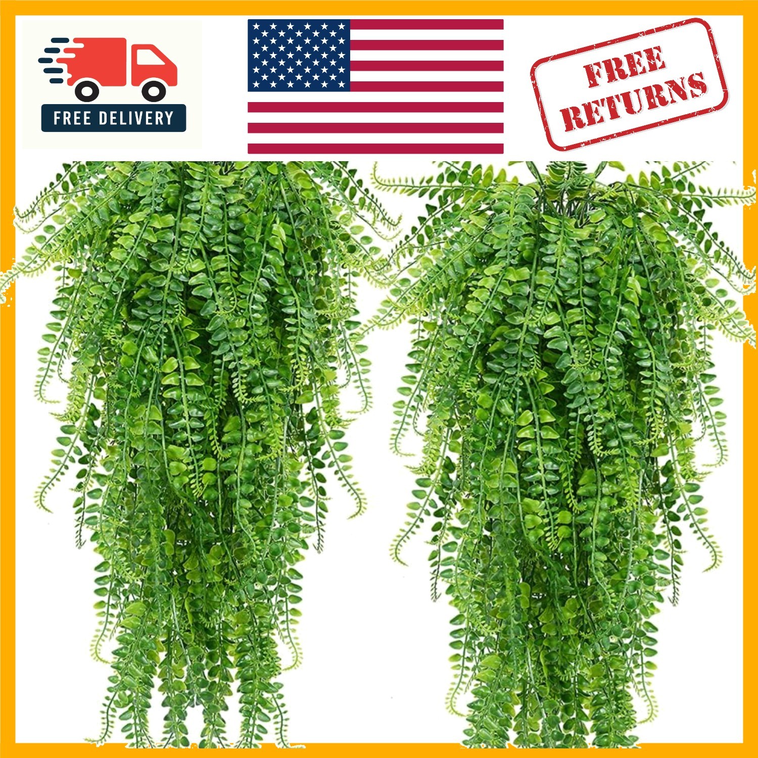 Elegant 2-Pc UV Resistant Artificial Hanging Ferns – Perfect for All Occasions