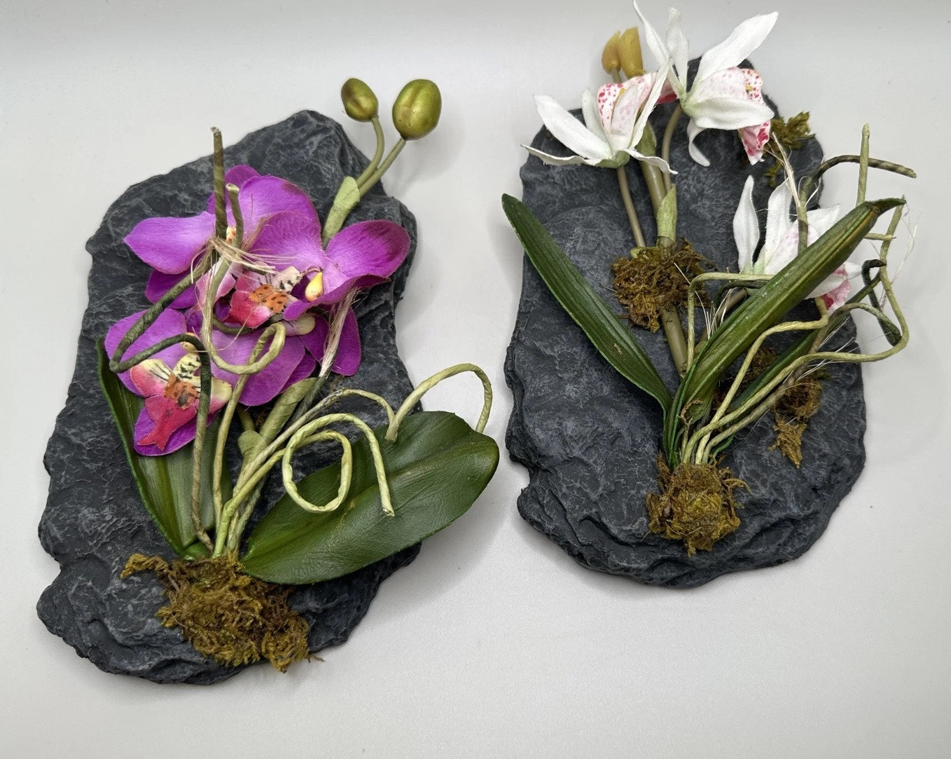Artificial Orchid Floral Arrangement on Faux Stone Wall Decor (Set of Two) 2002