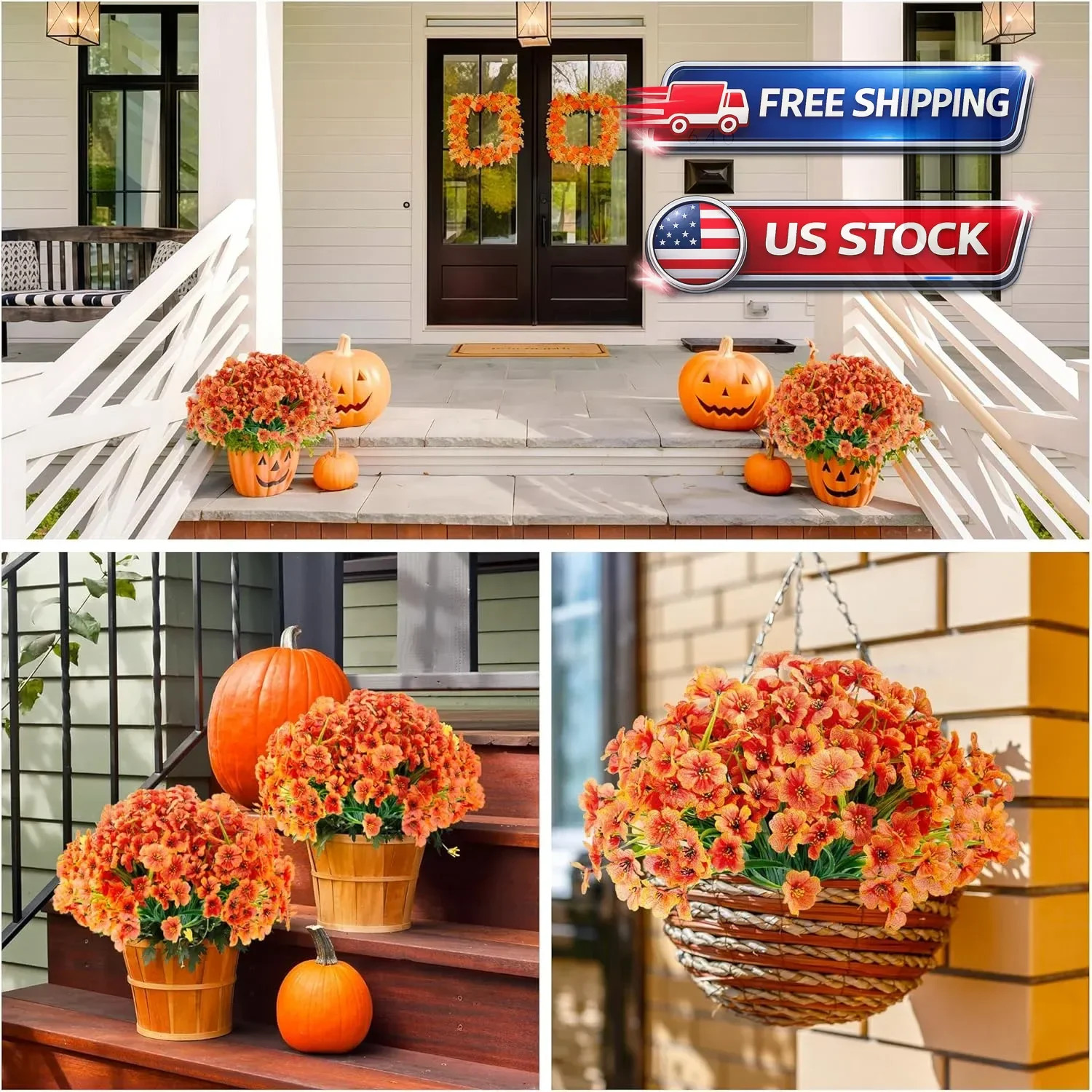 16 Bundles Artificial Flowers for Outdoors UV Resistant Fake Plastic Plants Faux