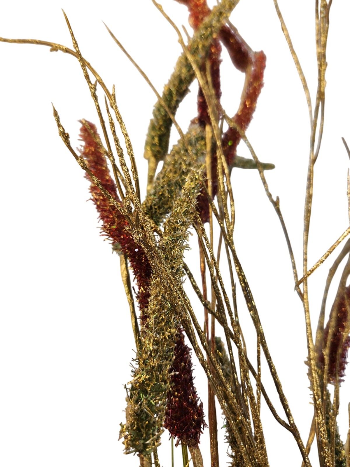 Glitter Artificial Floral Grass Spray Red & Gold Decorative Branch Stems Christm