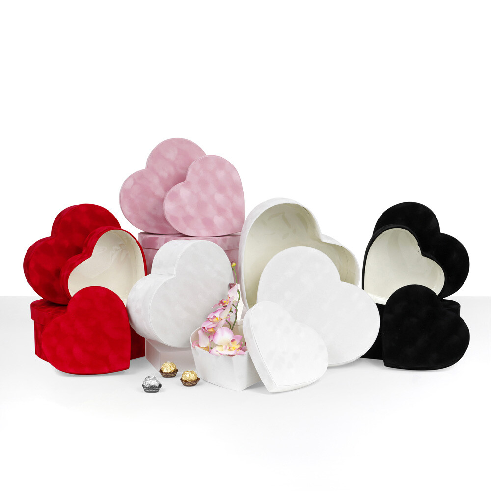 Premium Quality Heart Shaped Velvet Flower Boxes, Set of 3, Liner Included
