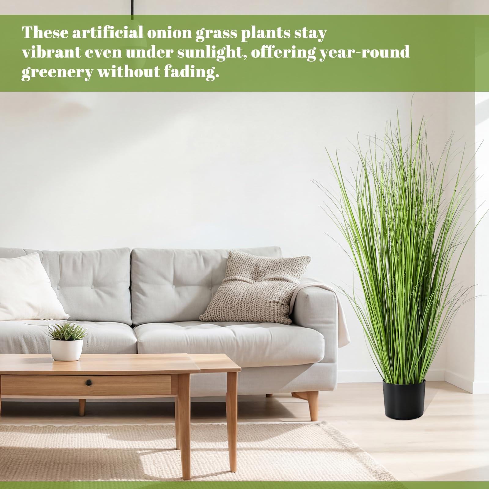 Jexine 2 Pieces 4 ft Tall Artificial Grass Plant Potted Greenery Floor Plants