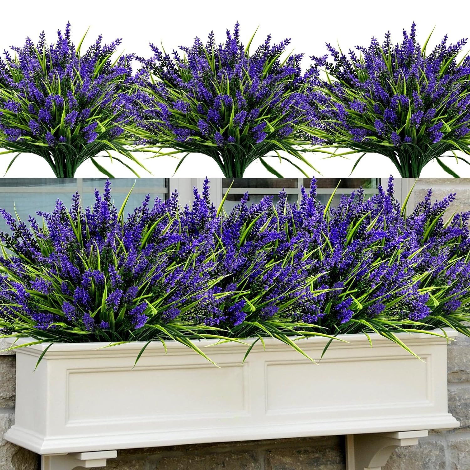 Artificial Lavender Flowers 48PCS Purple Faux Plant UV Resistant Outdoor Decor
