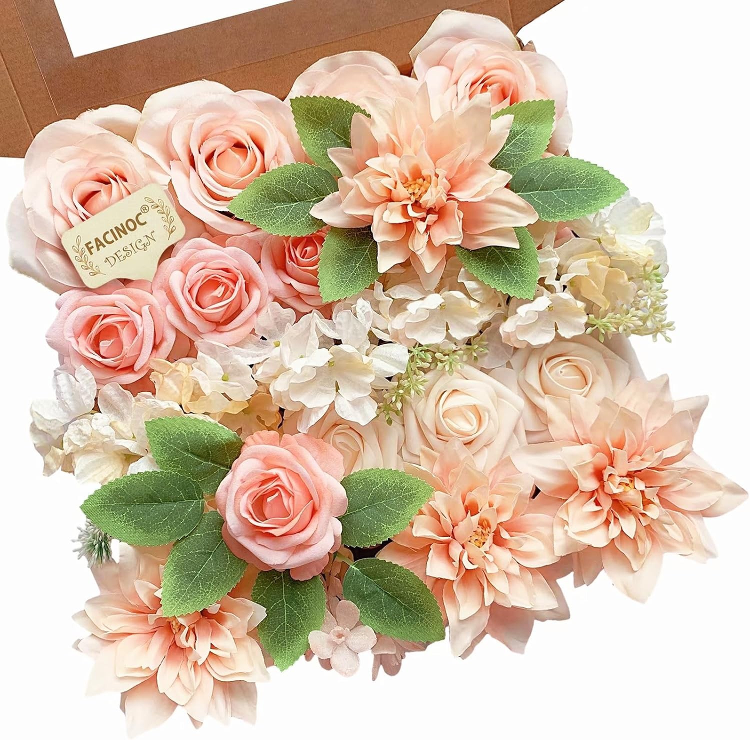19 Pcs Dusty Blush Pink Roses, Artificial Bouquet Box Set DIY Bridal