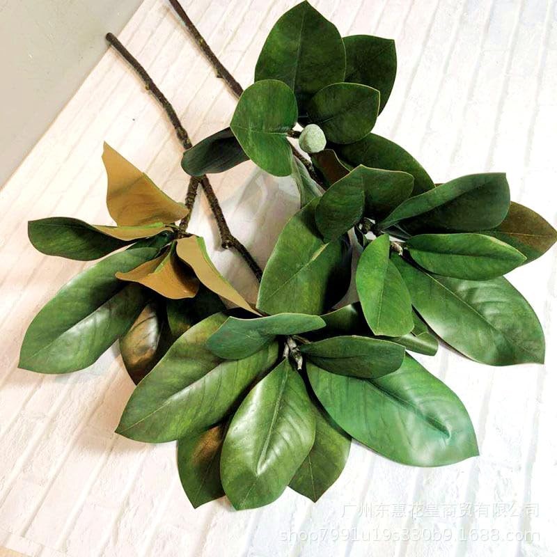32 Inch Magnolia Artificial Leaves Branches 3D Plastic Printing Houseplant Pl…