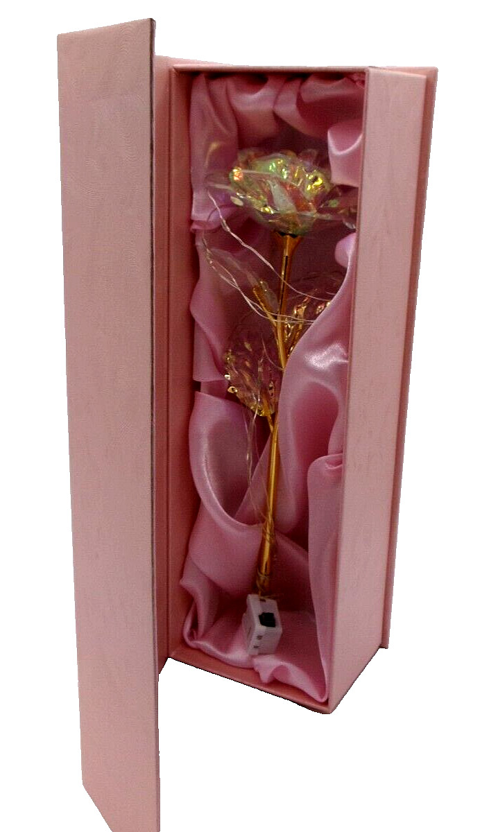Icreer Colorful Gala Rose With Love 24K Gold Dipped Lights Up Box is Display