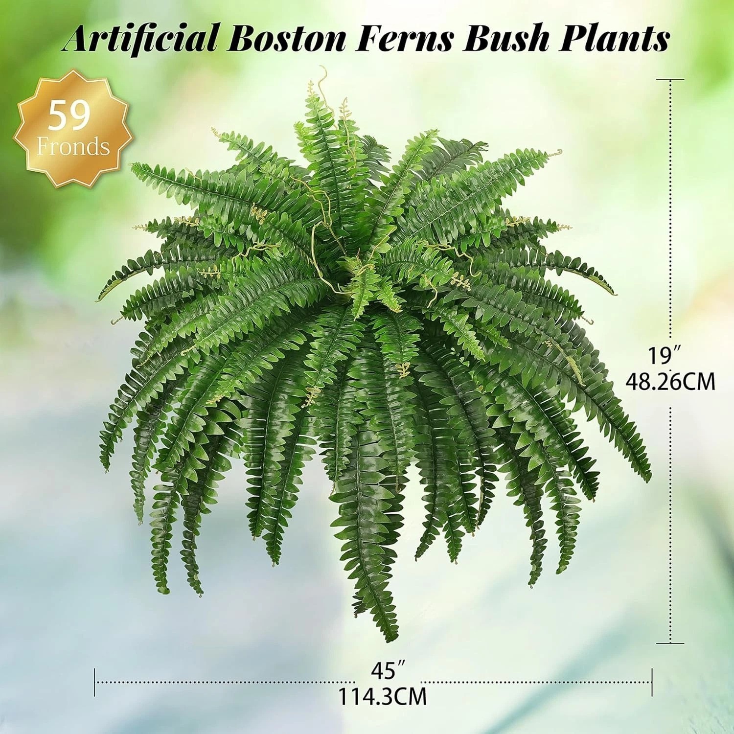 Set of 2 Large 45″ Faux Ferns with Realistic 59 Fronds – Indoor & Outdoor Appeal