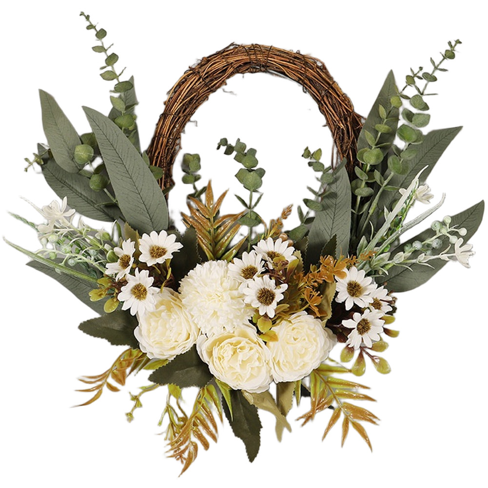 Artificial Wreath with Fabric and Plastic Flowers for Indoor Wall Decoration