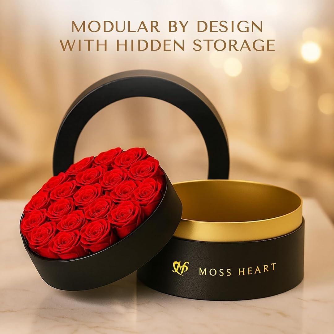 20 Mini Preserved Roses in Round Luxury Gift Box – Lasting Real Roses for Gifts,
