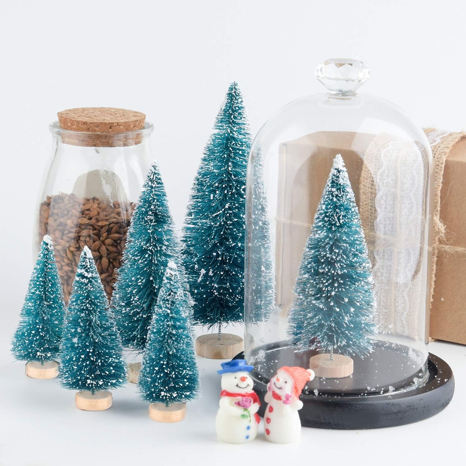 KUUQA 48Pcs Mini Sisal Trees Bottle Brush Diorama 48pcs, Blue-green