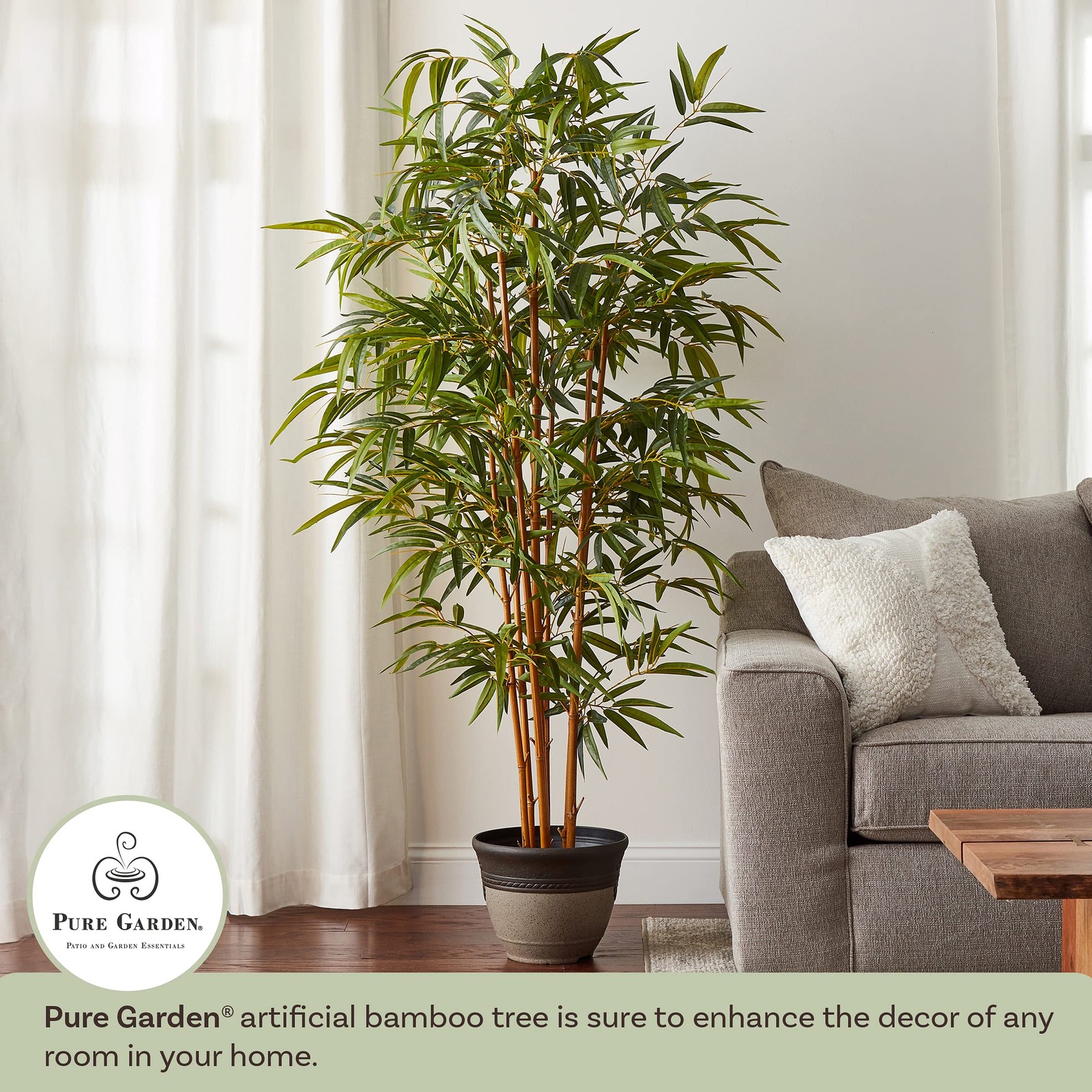Artificial Bamboo Tree – 6FT Fake Plant with Adjustable Leaves and Pot – Faux…