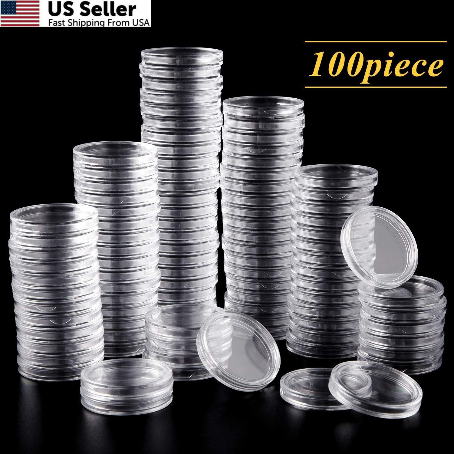 Eeoyu 100 Pieces 25 mm Coin Capsules Holder 16.5x 10.5×3.2 cm, transparent