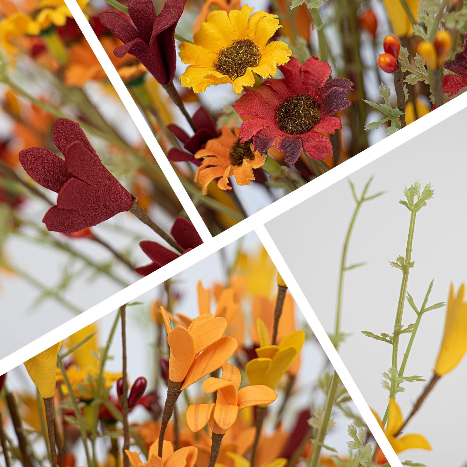 Artificial Fall Flowers 12 Pack Floral Picks 17″ Tall Forsythia Stems with Be…