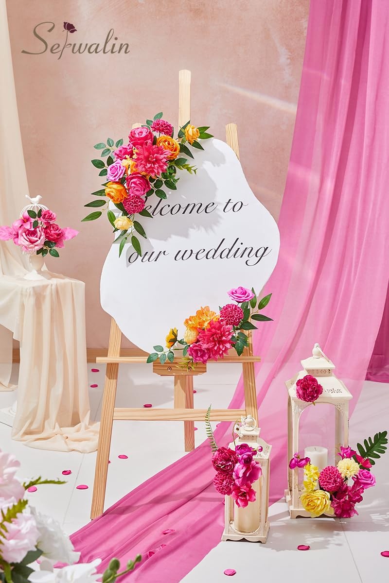 Hot Pink & Orange Artificial Silk Flowers Cake Table Centerpieces Bridal Decor