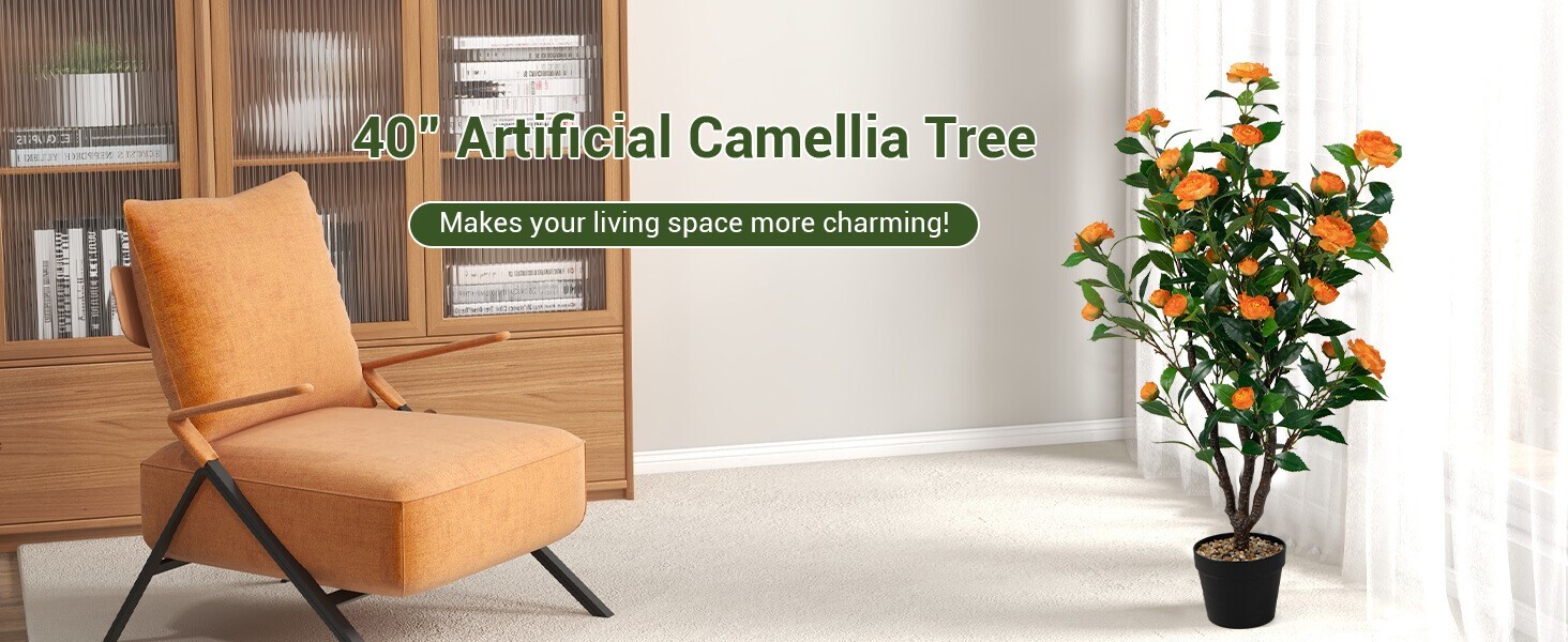 40 in Artificial Camellia Tree Faux Plant Floral Indoor Outdoor Decor Flower Pot