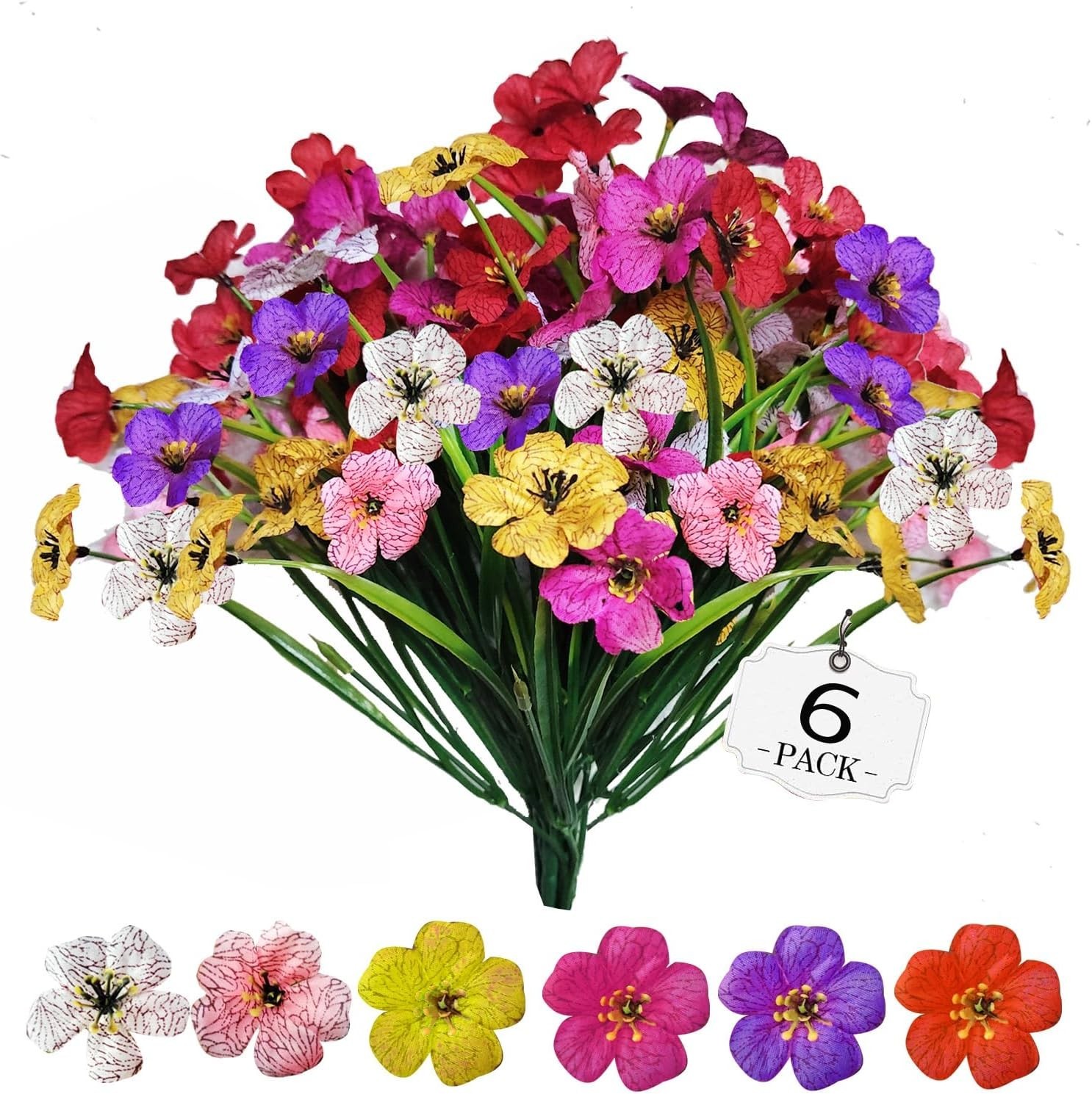 6-Bundle Artificial Flowers Set – No Fade Faux Plants for Indoor & Outdoor Decor