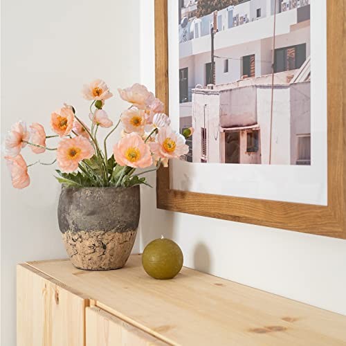 Artificial Flowers 5Pcs Poppies Flowers Artificial Silk Flowers for Home Coral